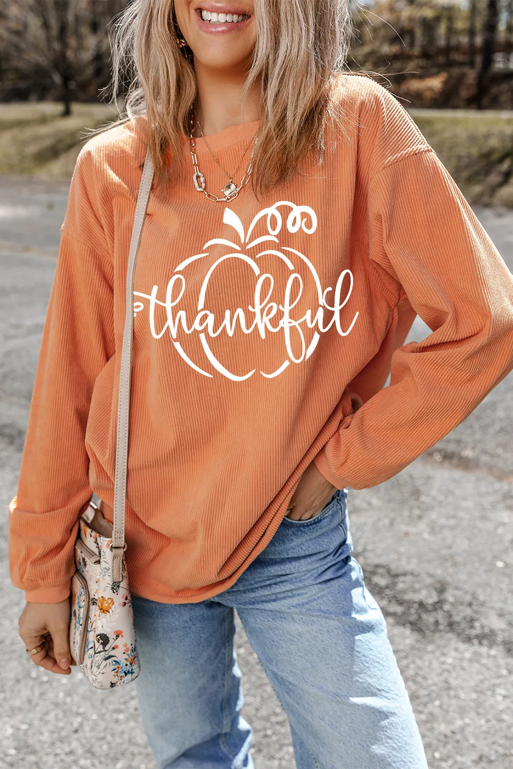 Graphic Round Neck Long Sleeve Sweatshirt, image 2