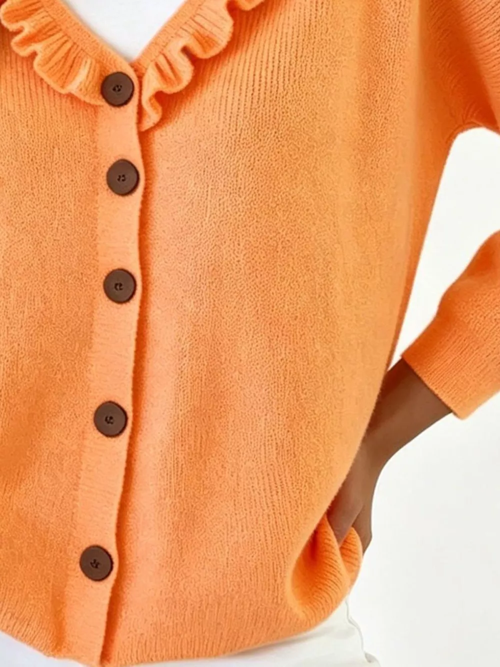 Ruffled Neckline Button-Up Cardigan, image 9