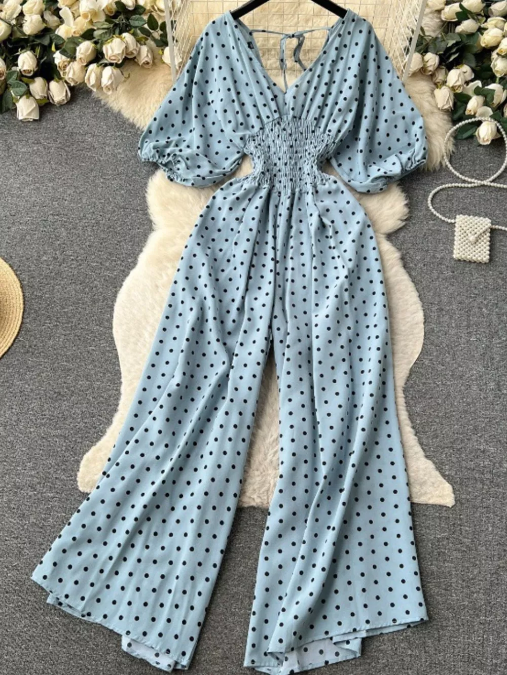 Smocked V-Neck Wide Leg Jumpsuit, image 22