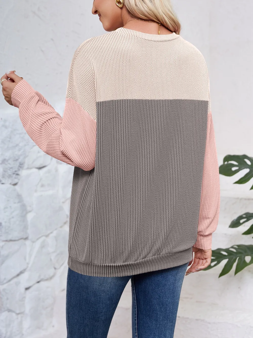 Color Block Round Neck Long Sleeve Sweatshirt, image 17