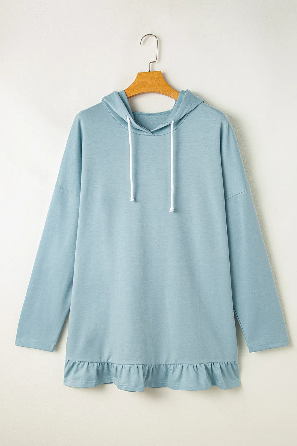 Drawstring Ruffled Dropped Shoulder Long Sleeve Hoodie, image 4