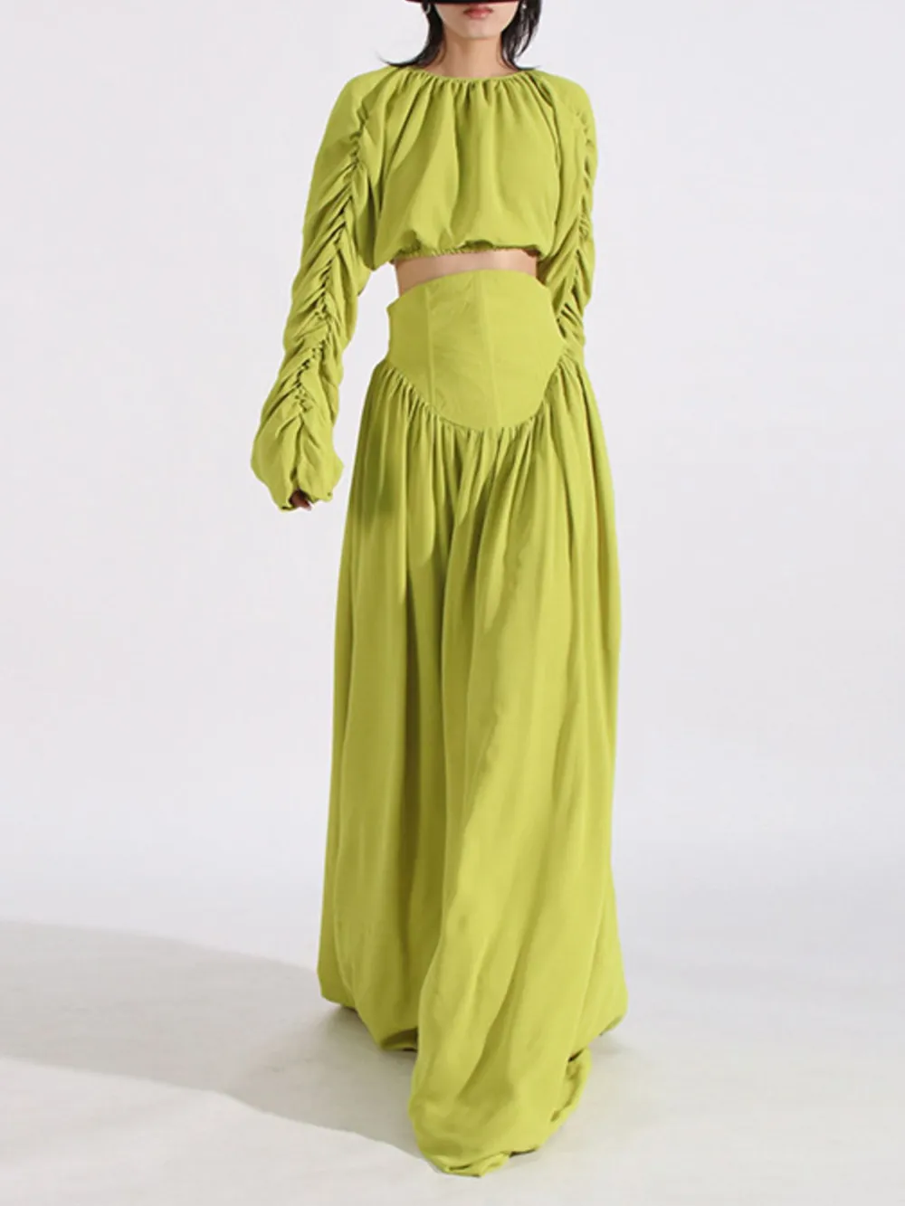 Ruched Long Sleeve Top and High Waist Skirt Set