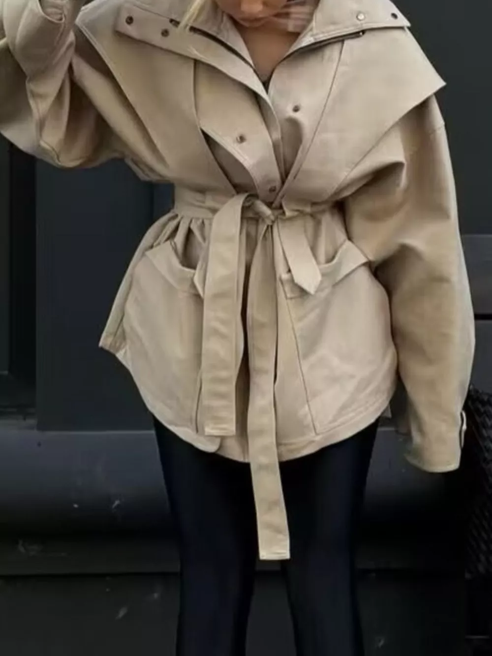 Tie Waist Snap Down Trench Coat, image 3