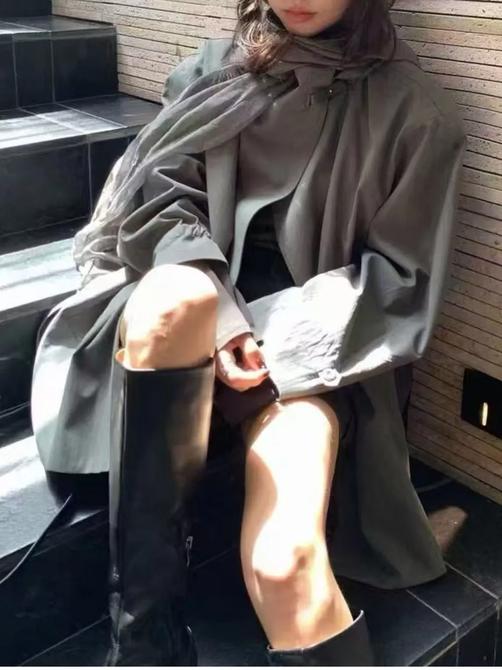 Open Front Long Sleeve Trench Coat, image 6