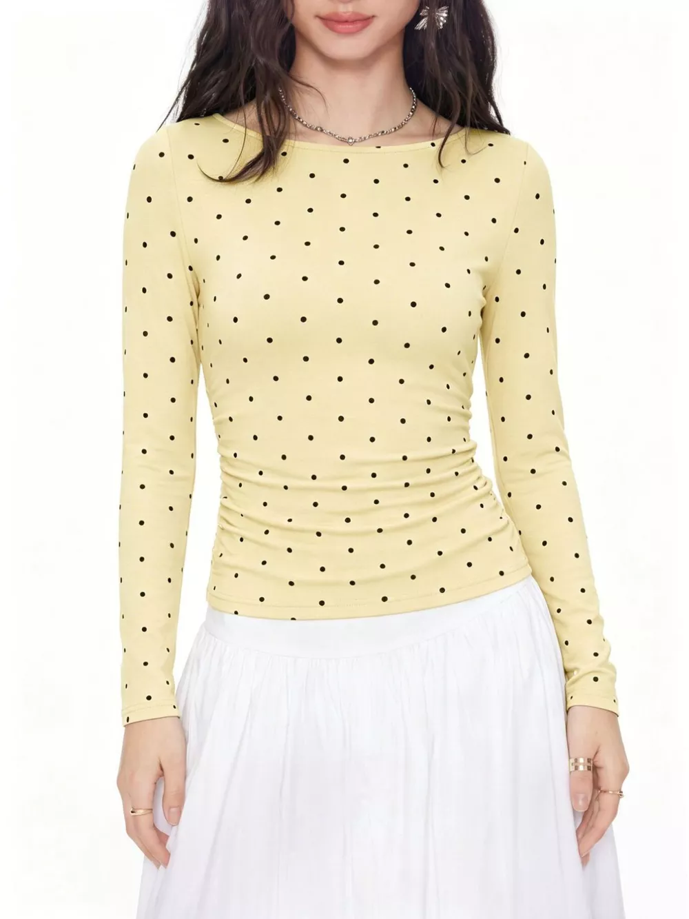 Long Sleeve Polka Dot Tie Back T-Shirt, image 7