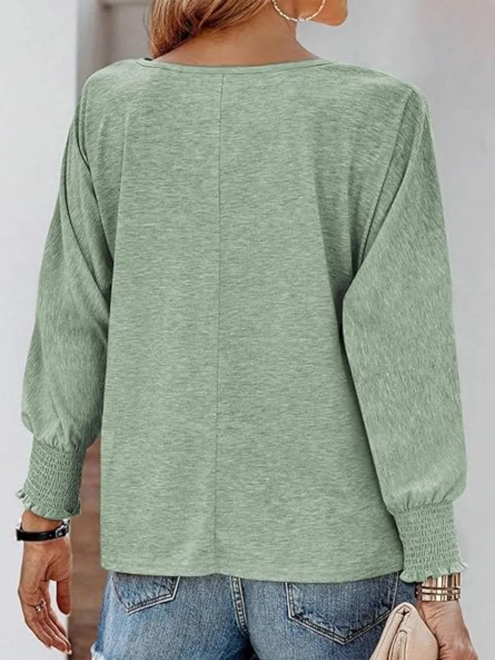 Round Neck Smocked Lantern Sleeve T-Shirt, image 13