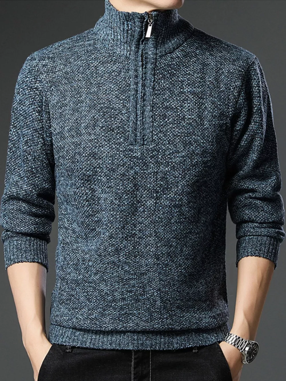 Men's Plus Size Half-Zip Knitted Pullover Sweater, image 2