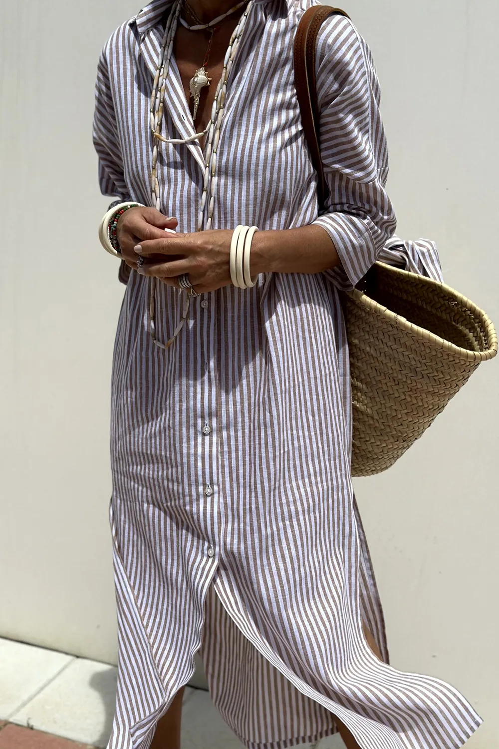 Tied Button Up Three-Quarter Sleeve Dress, image 8