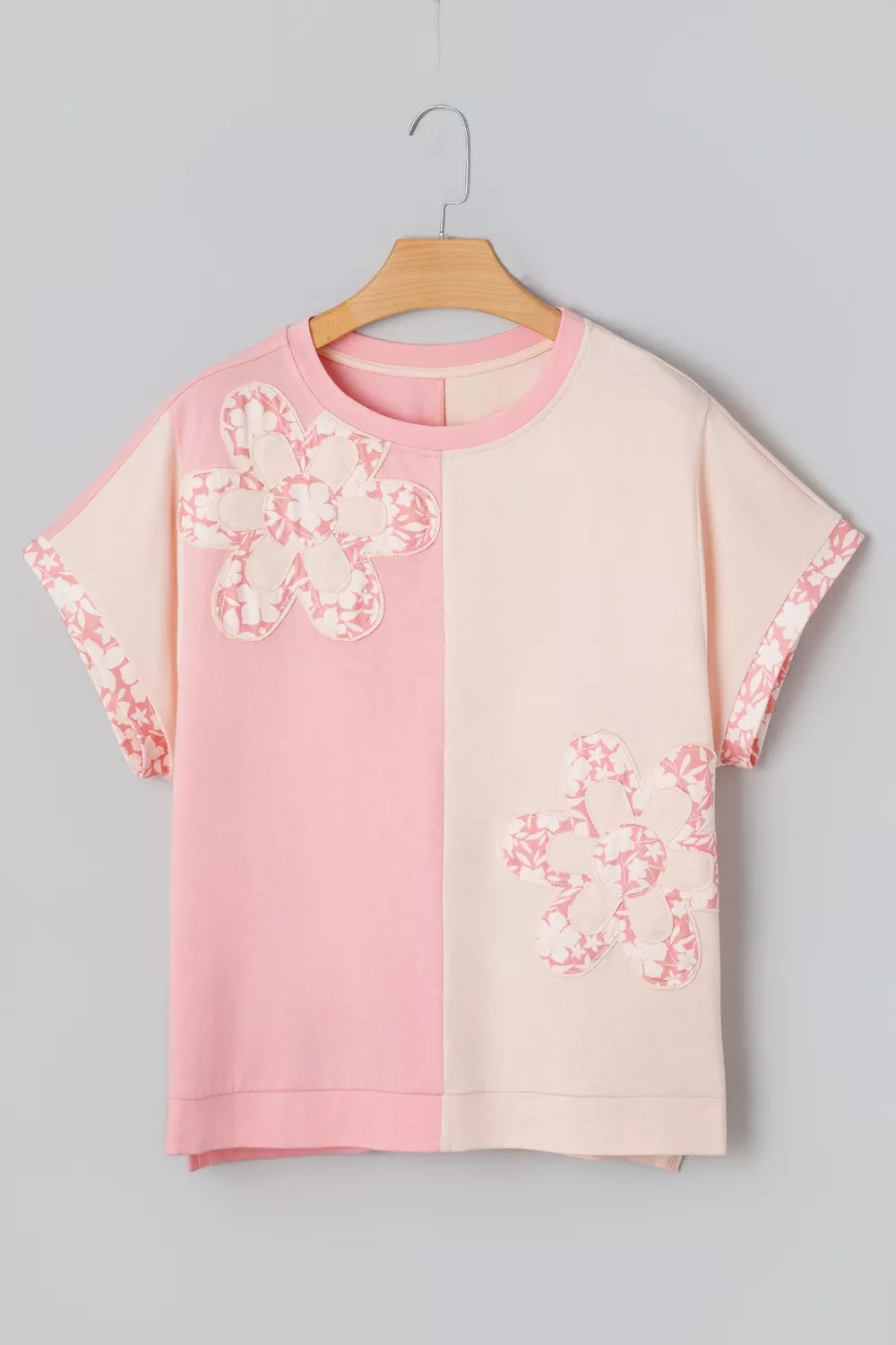 Color Block Flower Patched Loose T Shirt, image 3