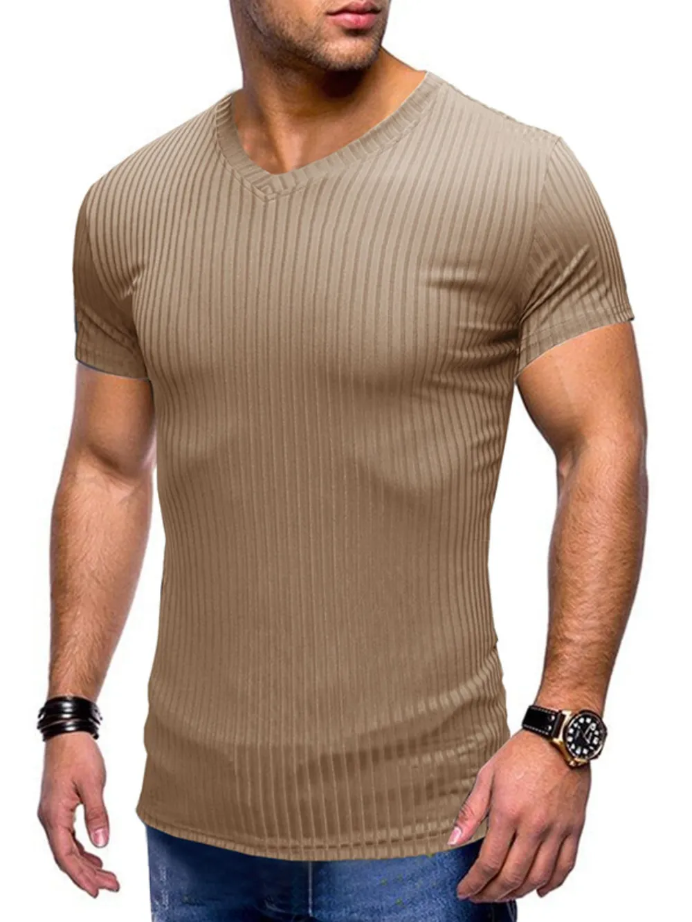 Men's Ribbed Short Sleeve Slim Fit T-Shirt, image 6