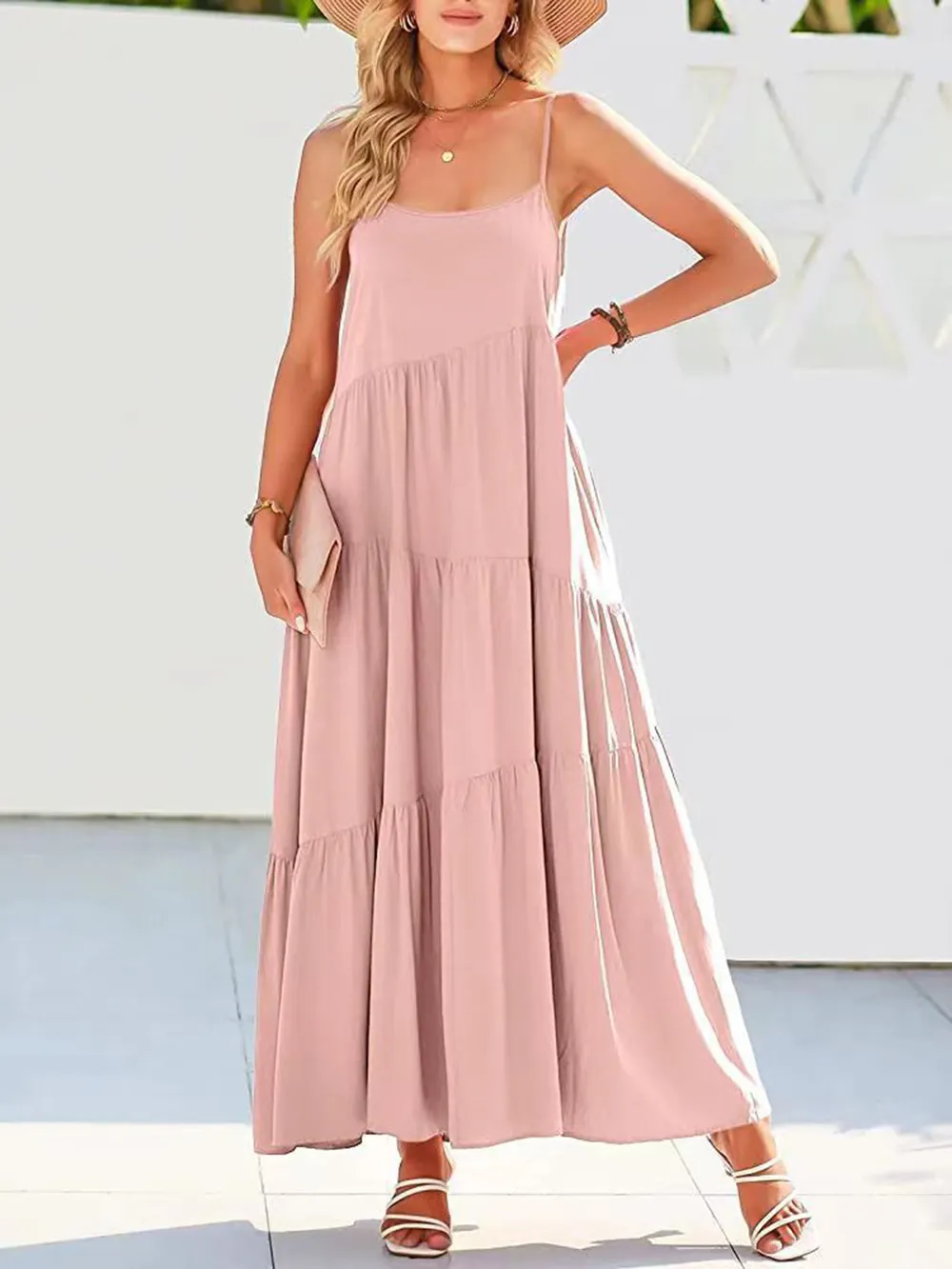 Full Size Ruched Tiered Spaghetti Strap Dress, image 16
