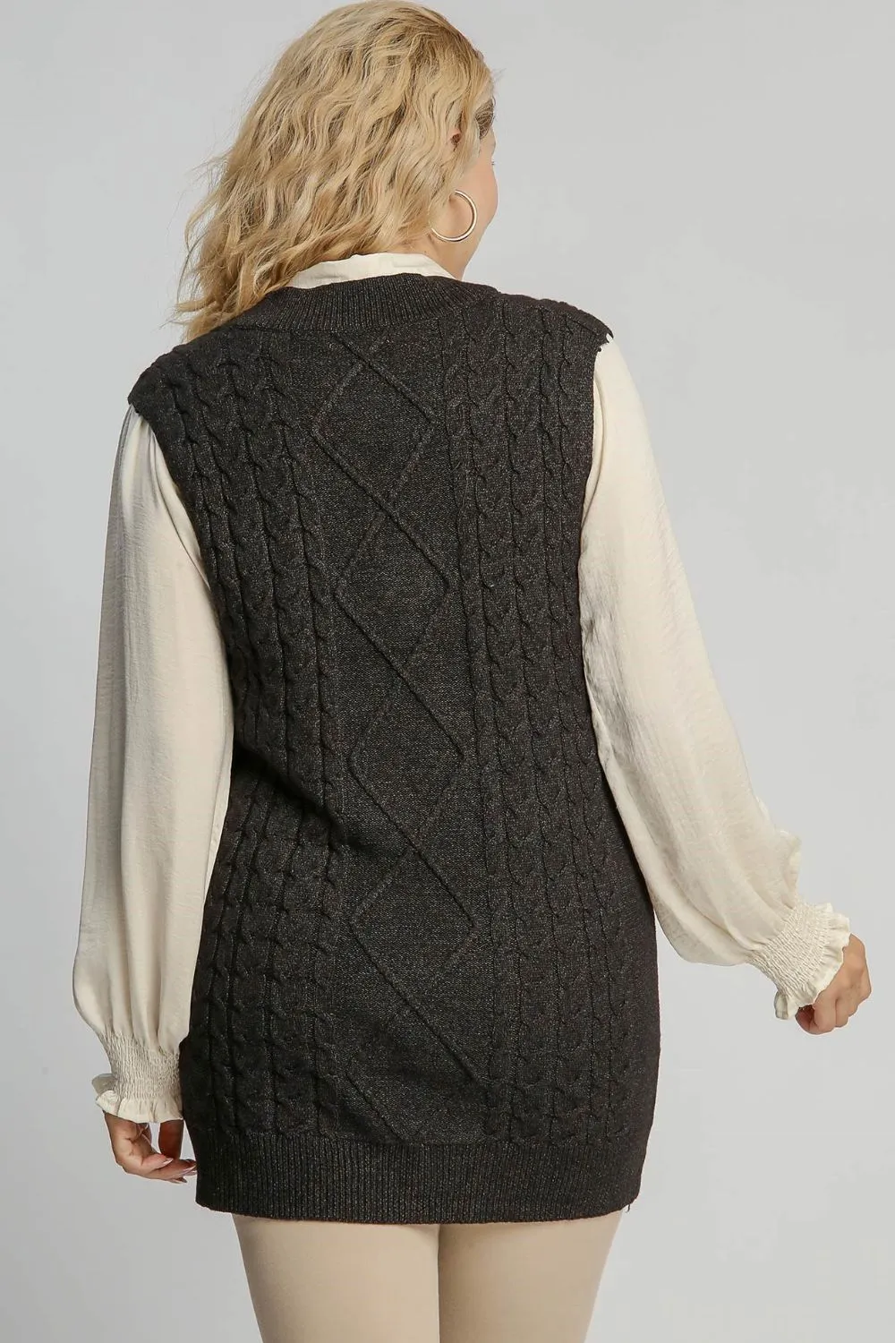 Full Size Cable V-Neck Vest Sweater Plus Size, image 3