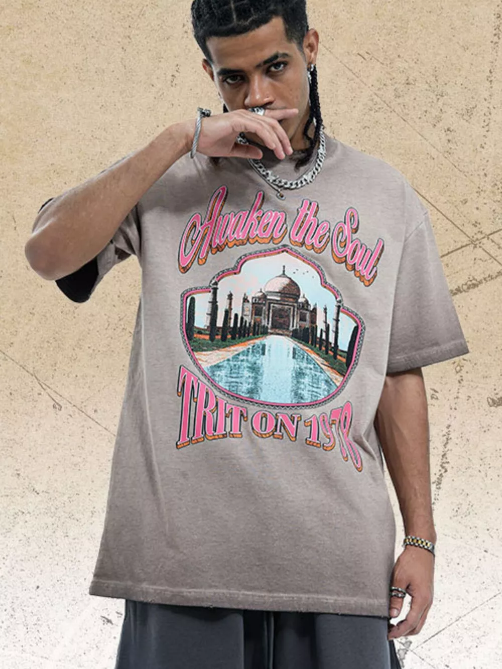Men's Vintage Wash Graphic Round Neck T-Shirt, image 4