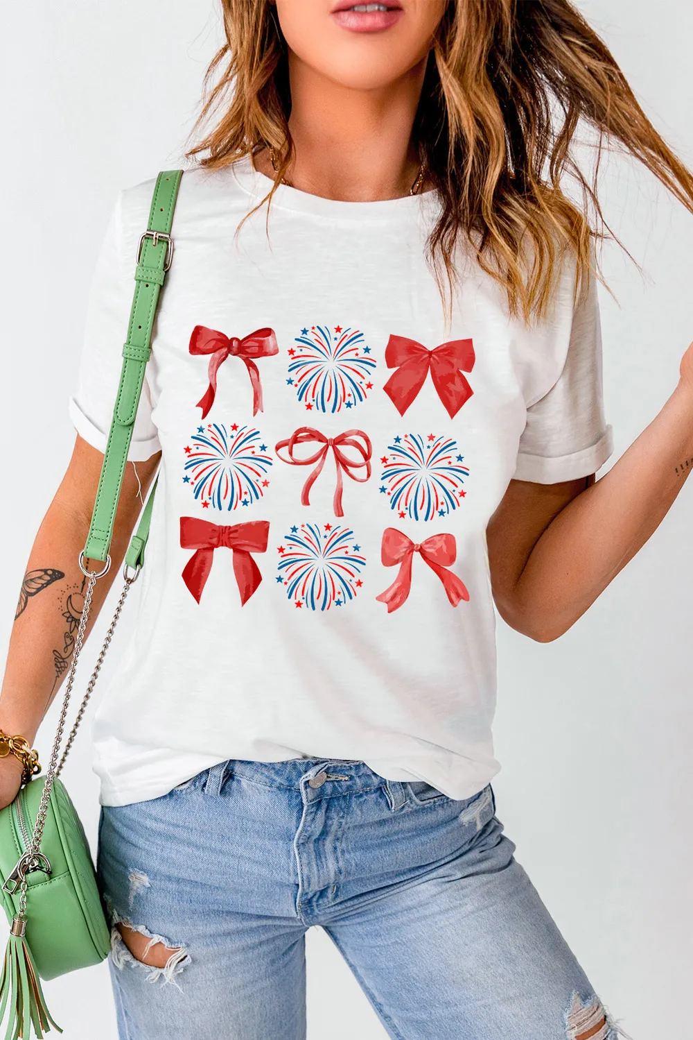 Bow Graphic Round Neck Short Sleeve T-Shirt, image 4