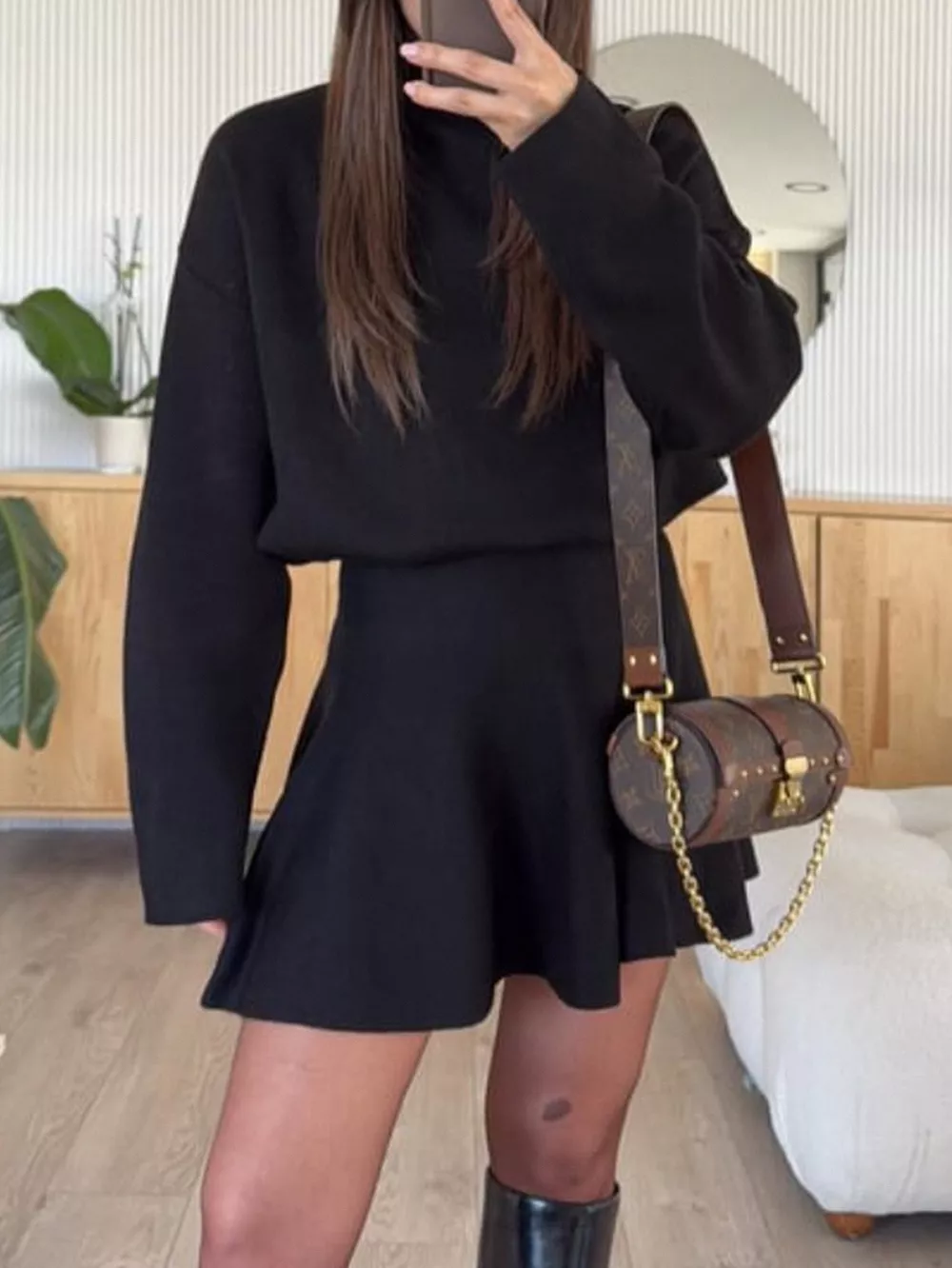 Turtleneck Dropped Shoulder Sweater and Skirt Set
