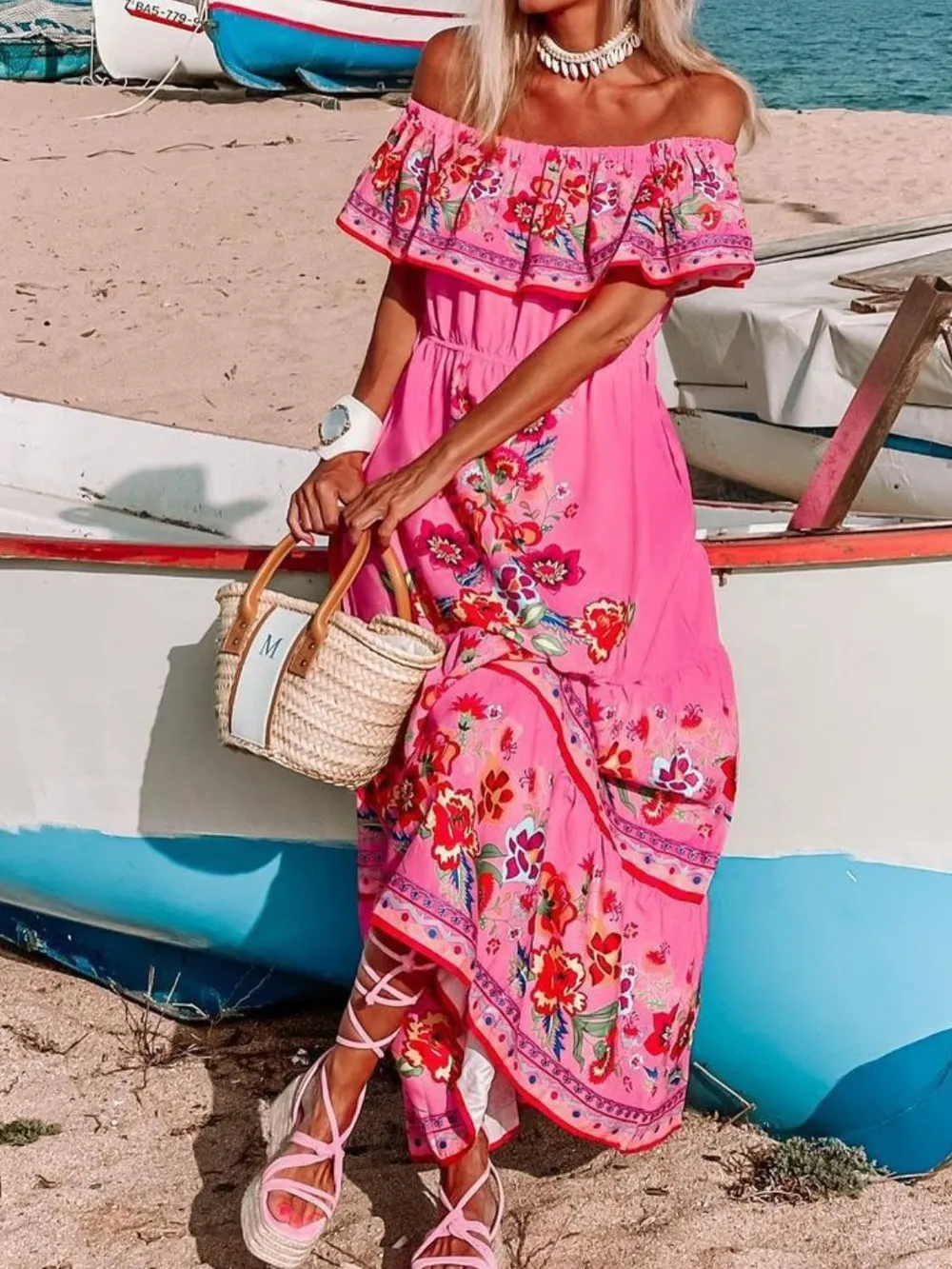 Floral Off Shoulder Ruffle Maxi Dress, image 17