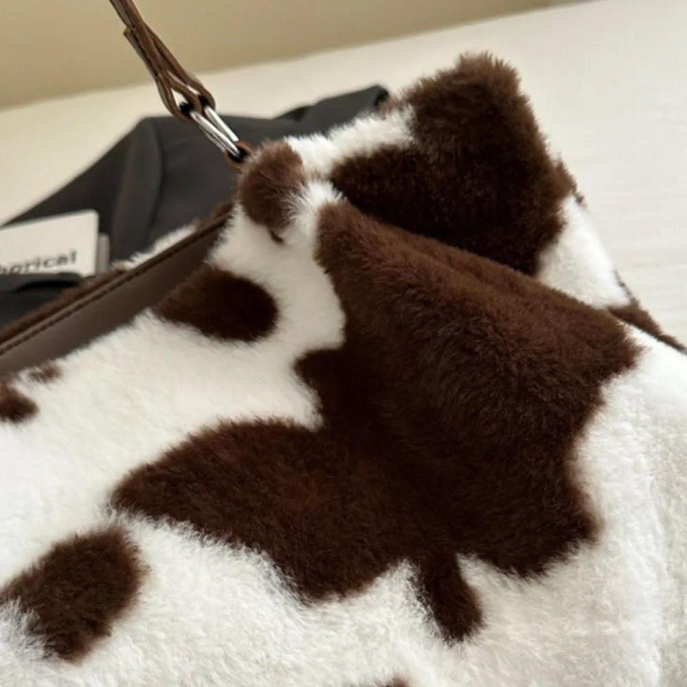 Cow Print Furry Tote Bag, image 13