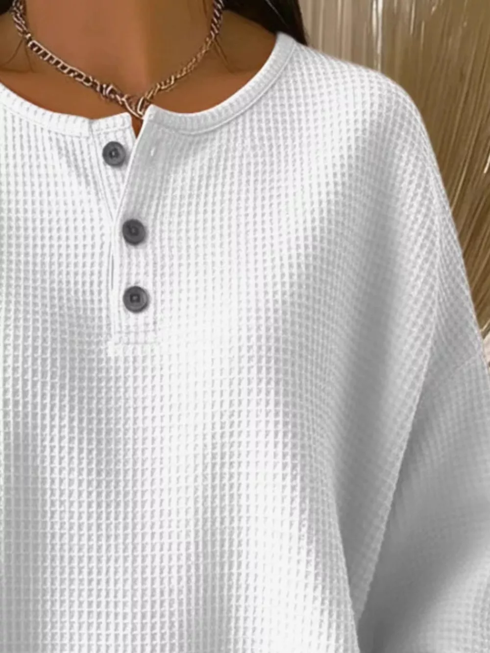 Full Size Waffle Knit Button Detail Top Plus Size, image 2