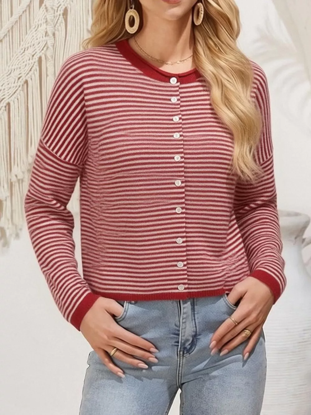 Button-Down Striped Knit Cardigan, image 10