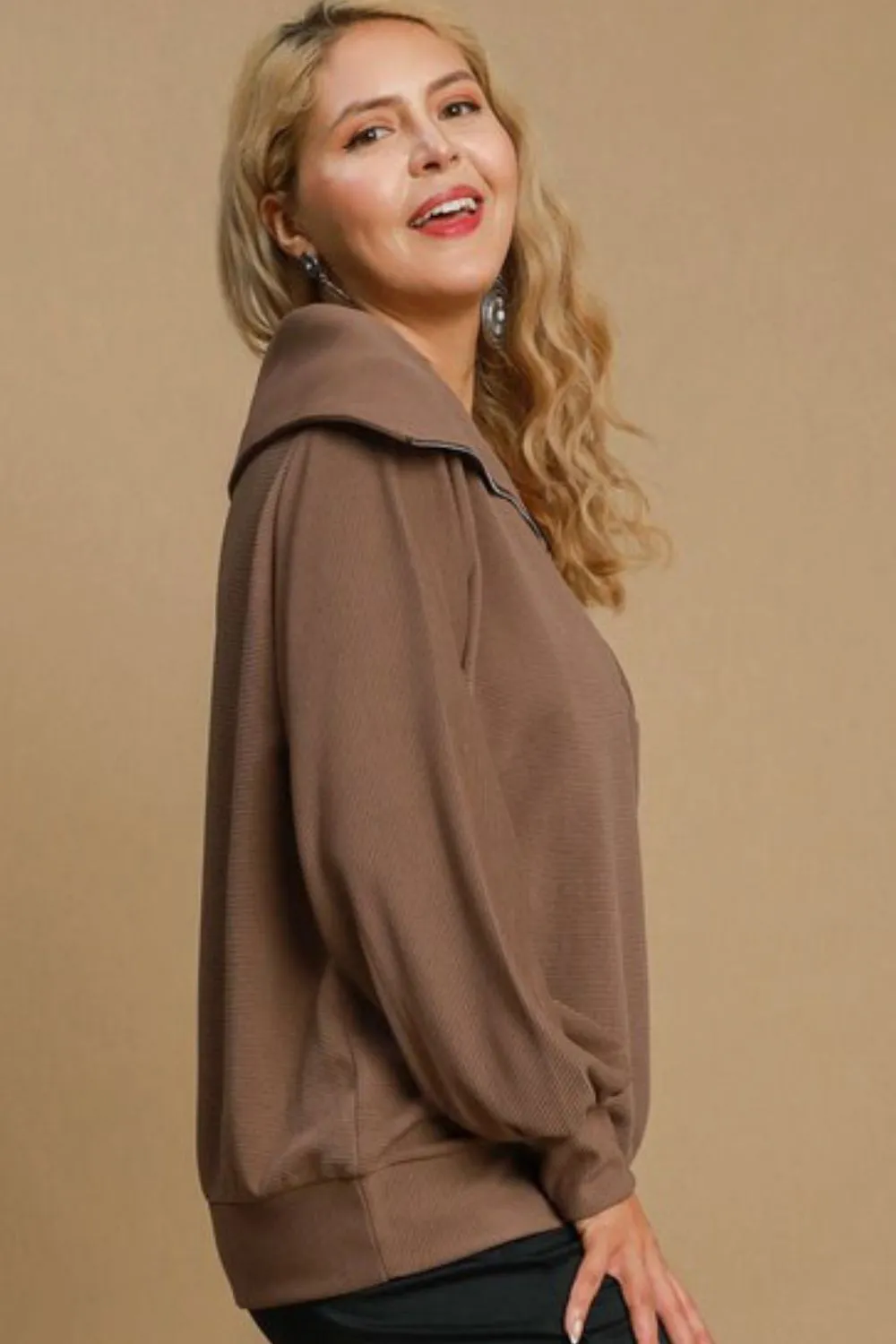 Full Size Ribbed Knit Half Zipper Sweatshirt Plus Size, image 4