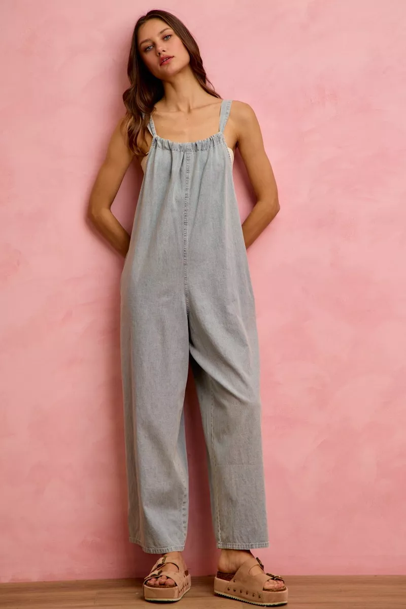 Wide Leg Lightweight Denim Overalls, image 15