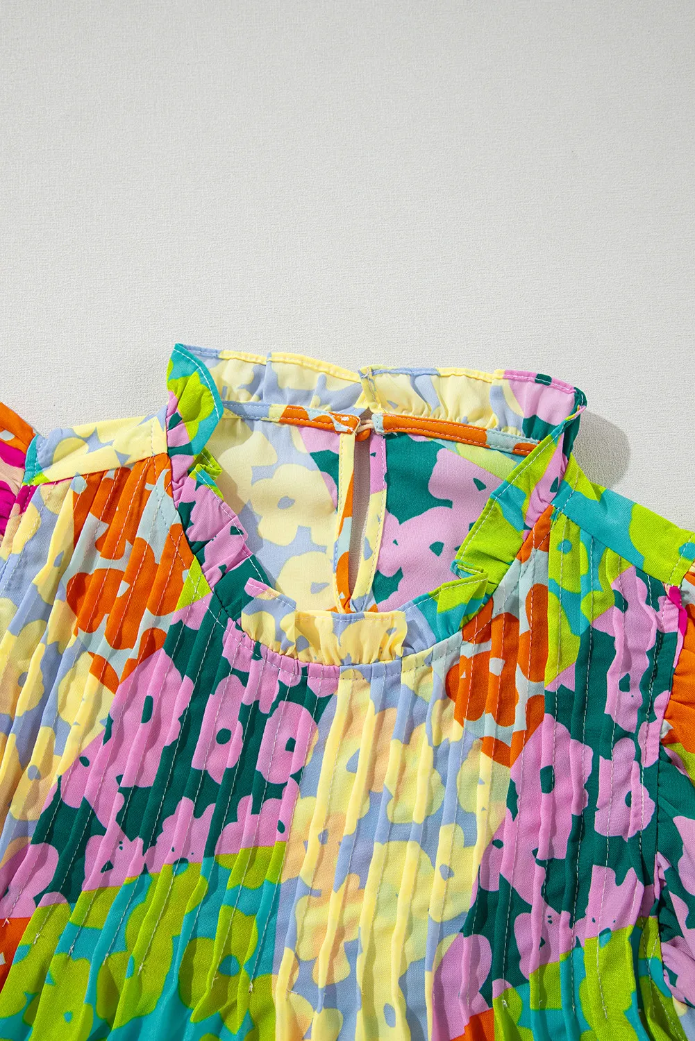 Ruffled Printed Mock Neck Cap Sleeve Blouse, image 5