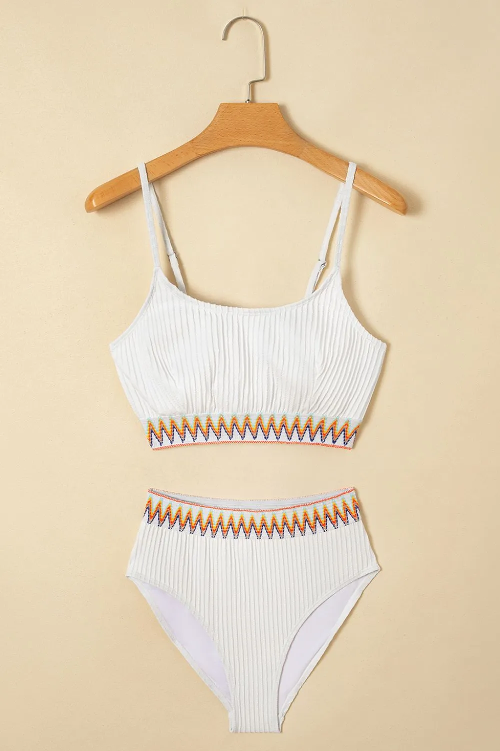 Textured Contrast Banding Bikini High Waist 2pcs Swimsuit, image 22
