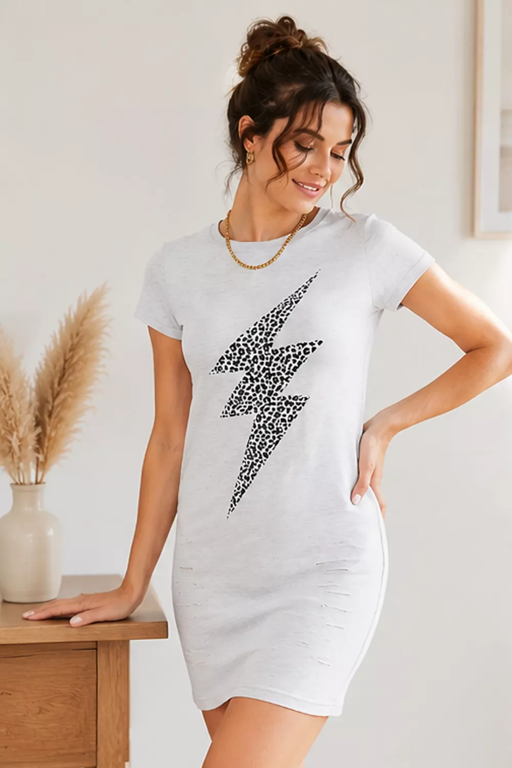 Leopard Lightning Graphic Tee Dress