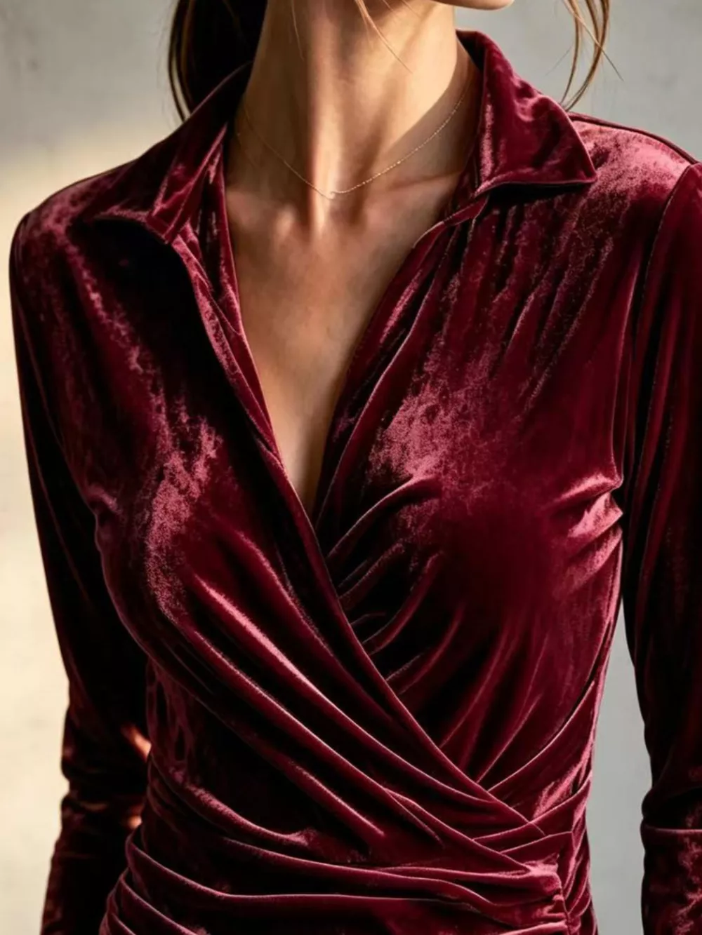 Full Size Velvet Wrap Blouse with Ruched Detail Plus Size, image 14