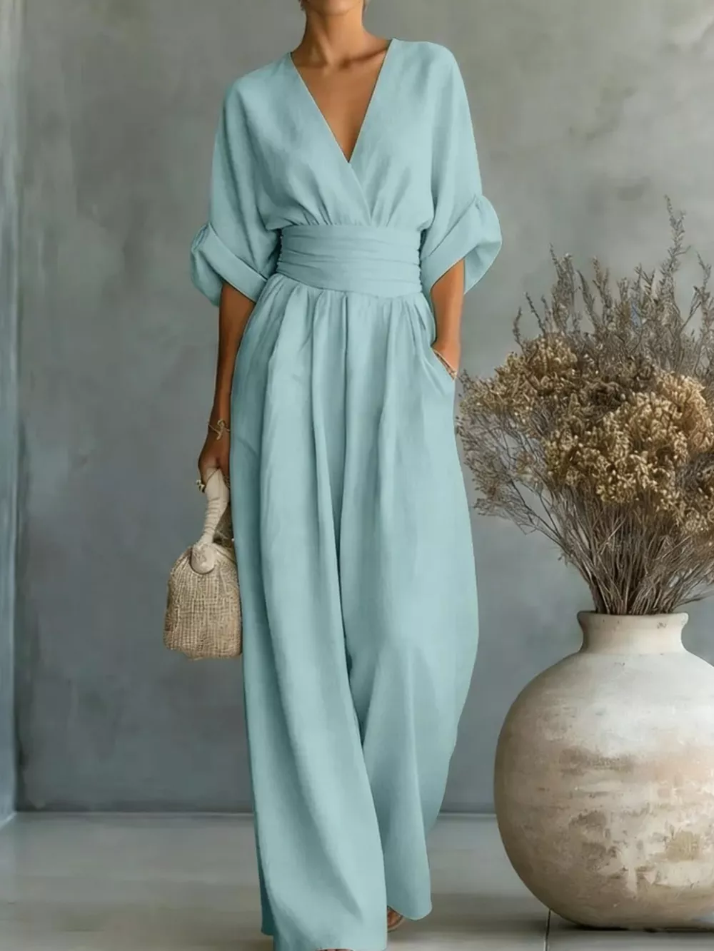 Full Size Half Sleeve Wide-Leg Jumpsuit Plus Size, image 23