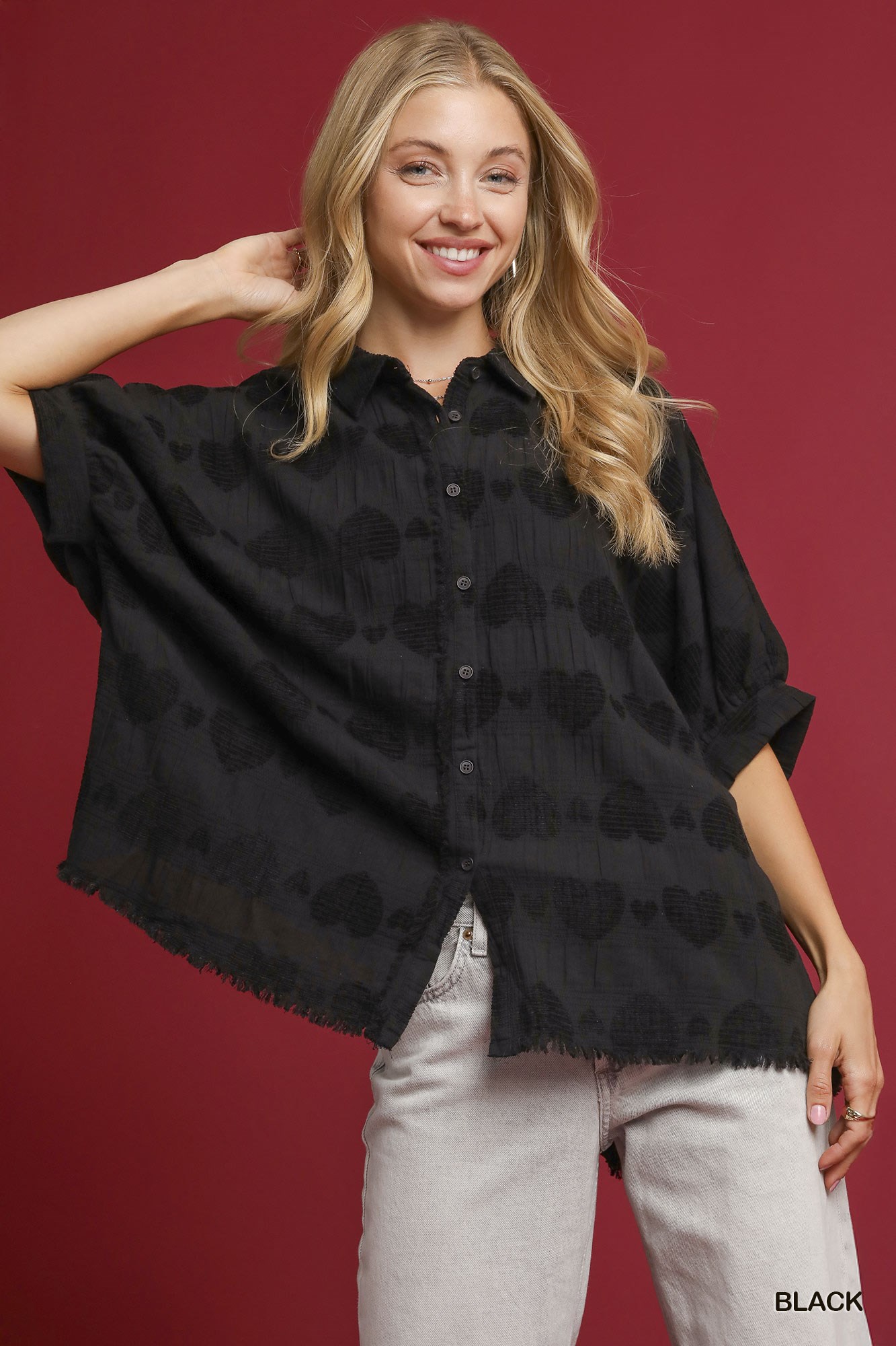 Jacquard Heart Collared Shirt