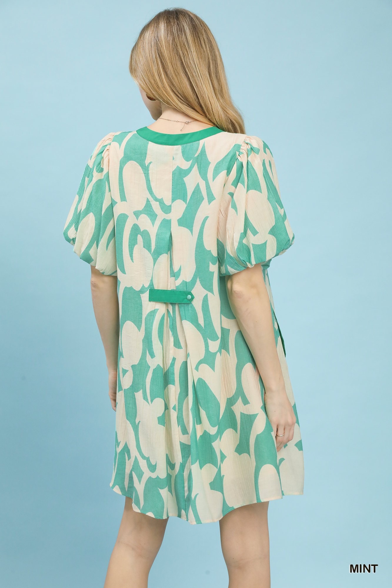 Abstract Print Puff Sleeve Shift Dress, image 3