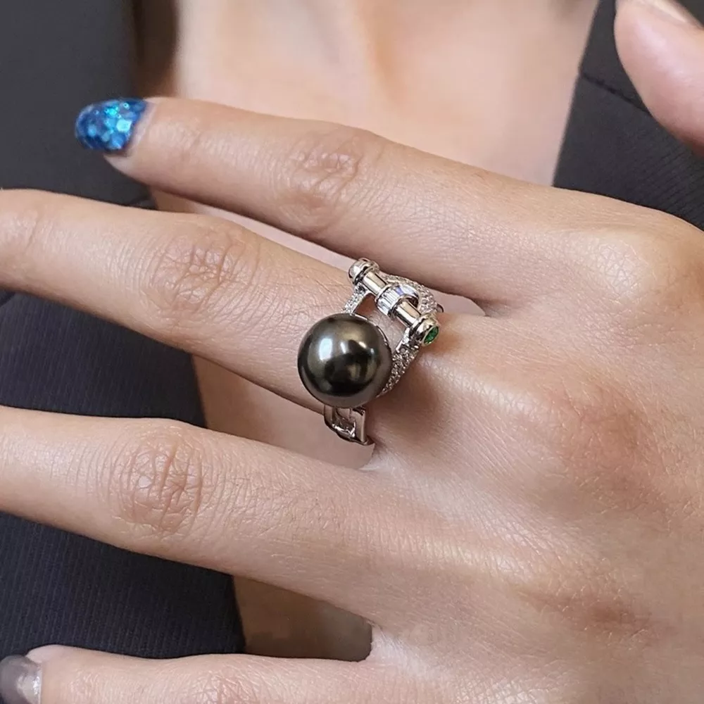 925 Sterling Silver Zircon Pearl Ring, image 3