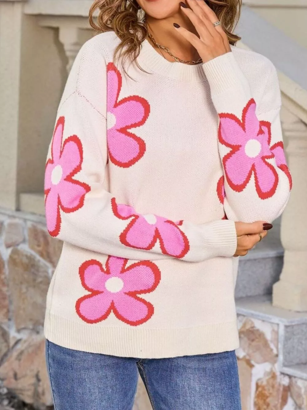 Floral Crew Neck Sweater, image 4