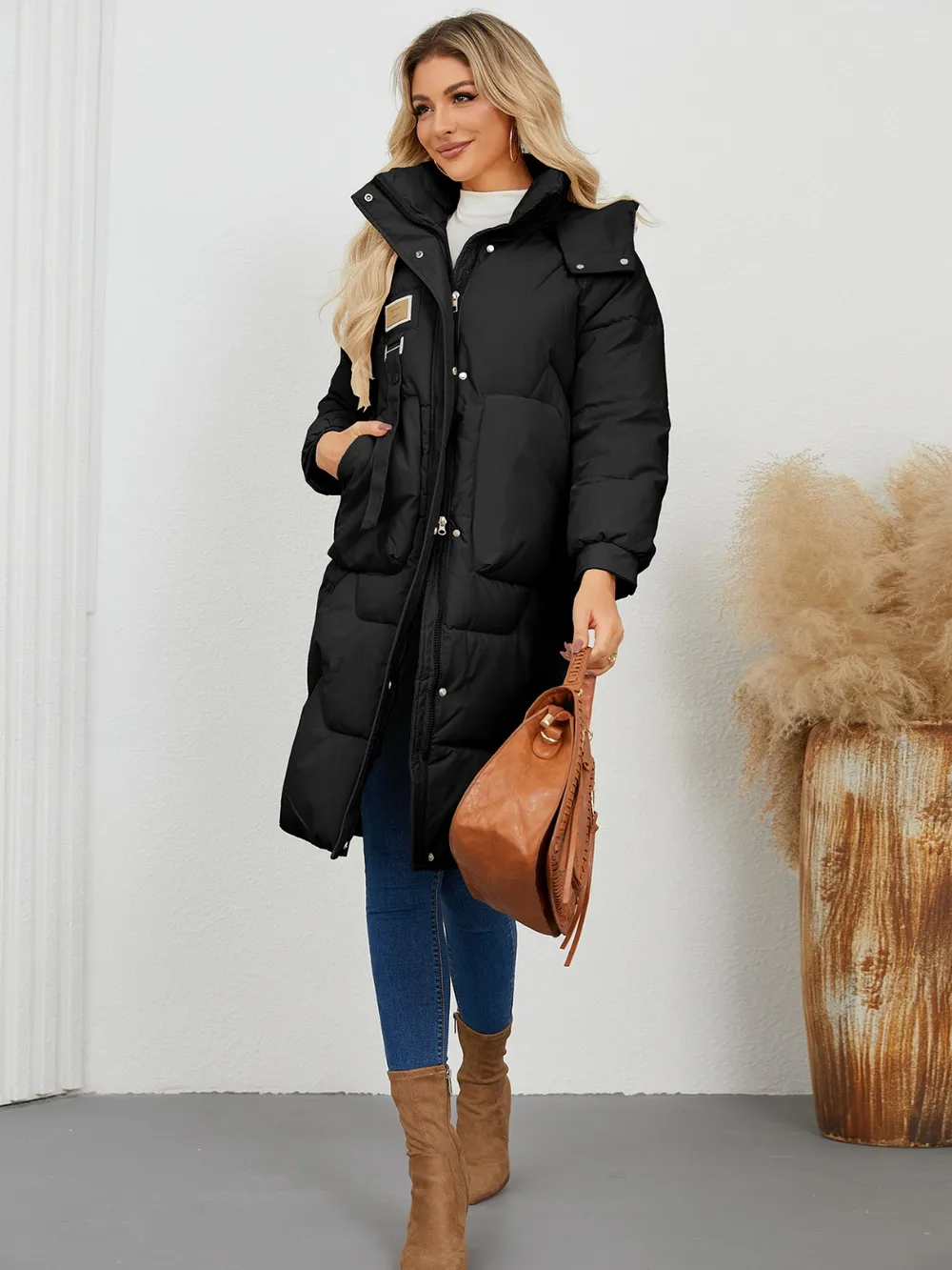 Long Sleeve Longline Hooded Winter Coat, image 12