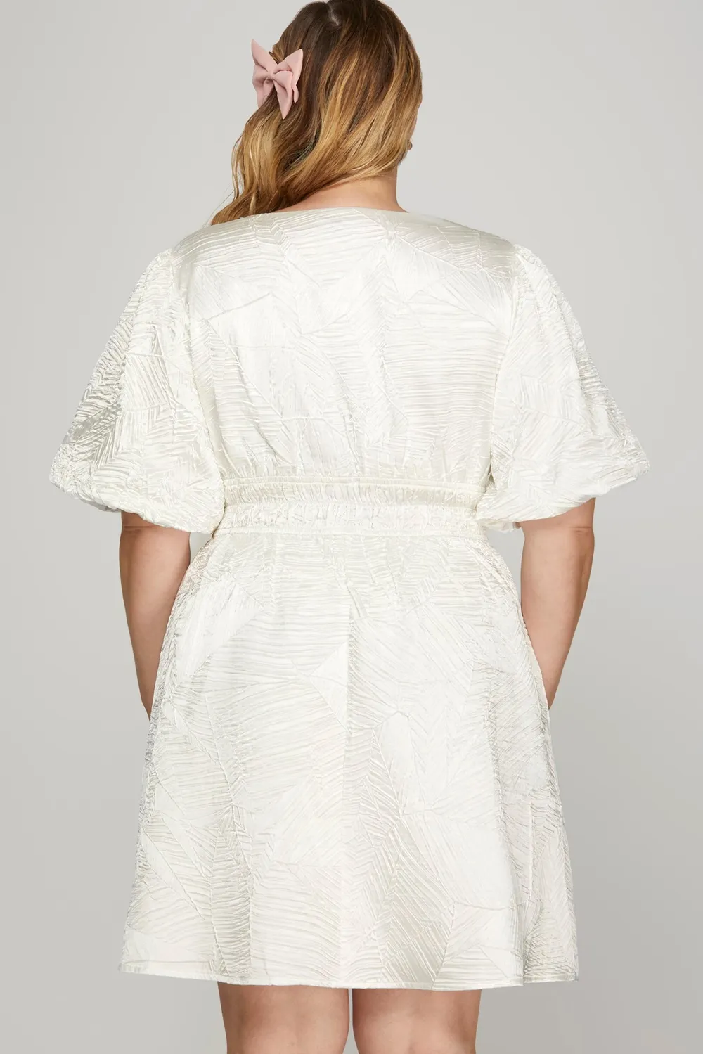 Crinkle Woven V-Neck Balloon Sleeve Mini Dress, image 4