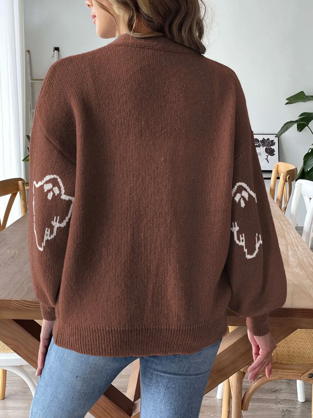 V-Neck Dropped Shoulder Cardigan, image 3
