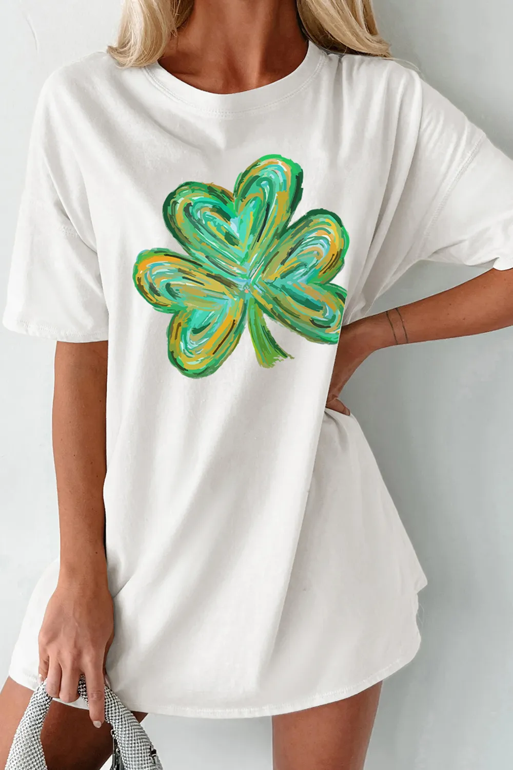 Lucky Clover Round Neck Short Sleeve T-Shirt