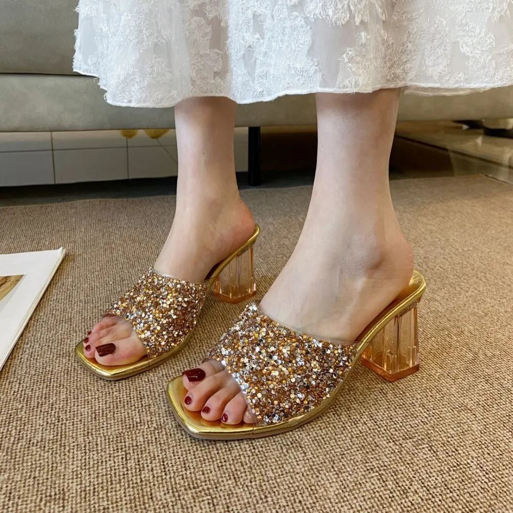 Rhinestone Open Toe Block Heel Sandals, image 2