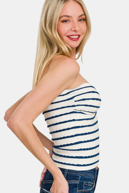 Twisted Sweetheart Neck Striped Tube Top, image 2