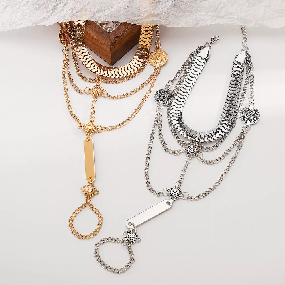 Multi Layered Chain Bracelet with Finger Ring, image 6