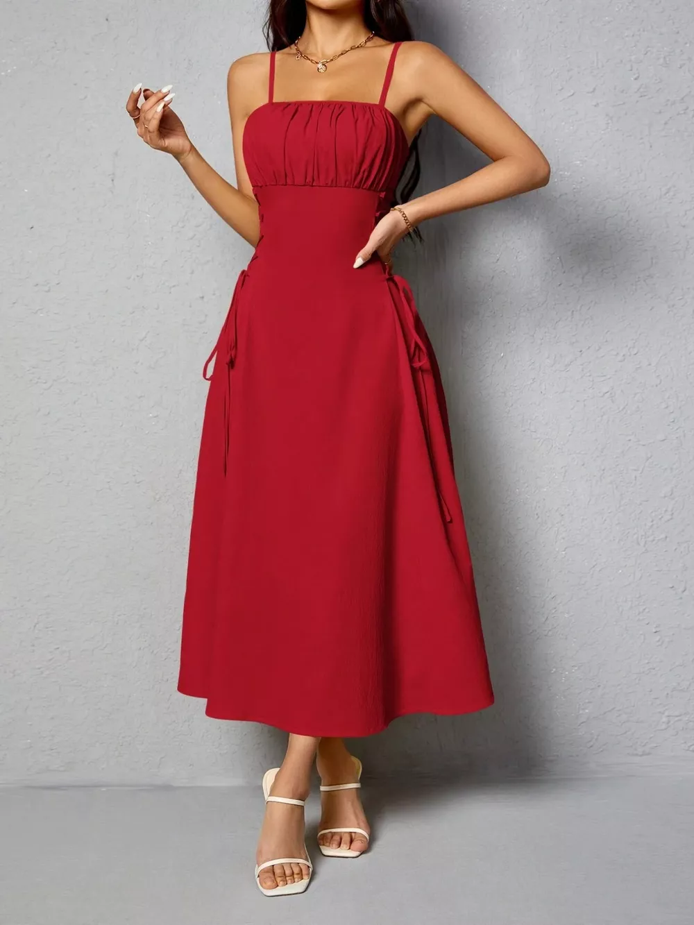 Lace-Up Side A-Line Cami Dress, image 11