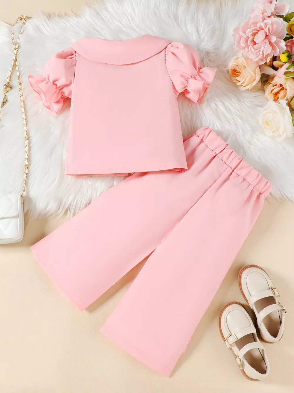 Children's Floral Decor Ruffle Trim Top & Pants Set, image 6