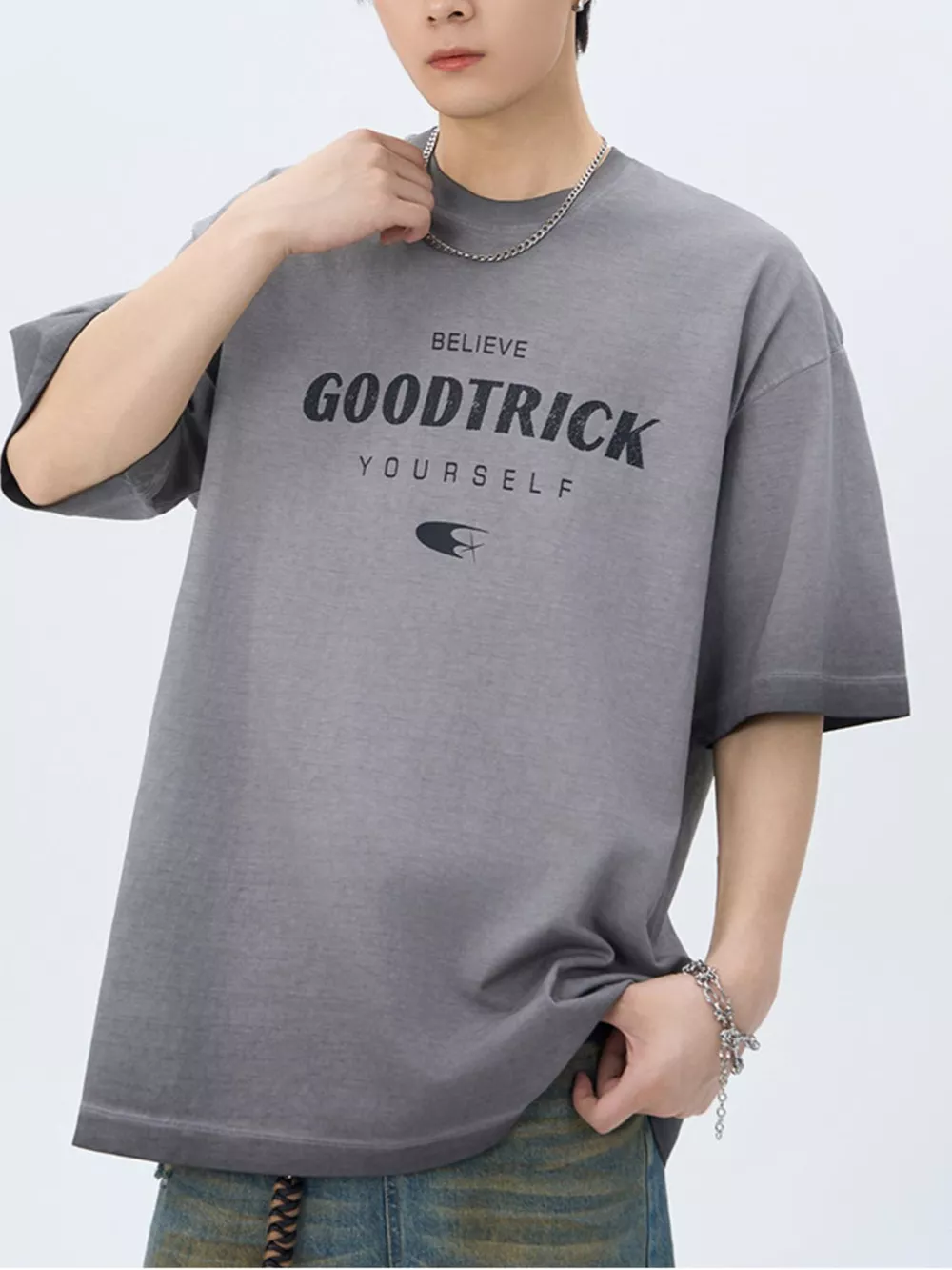 Men's Letter Round Neck Half Sleeve T-Shirt, image 2