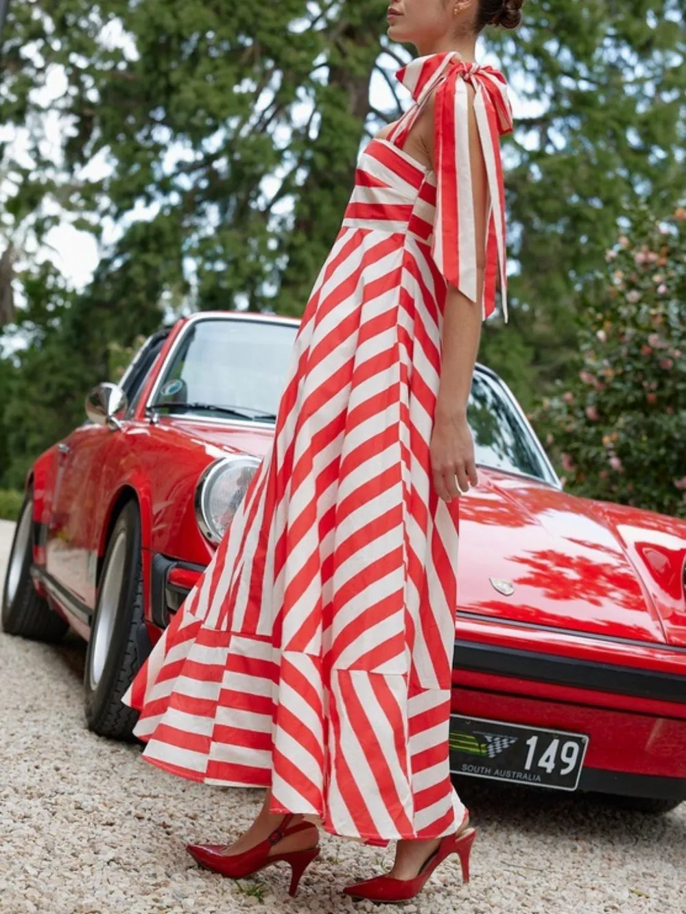 Striped Square Neck Wide Strap Dress, image 4