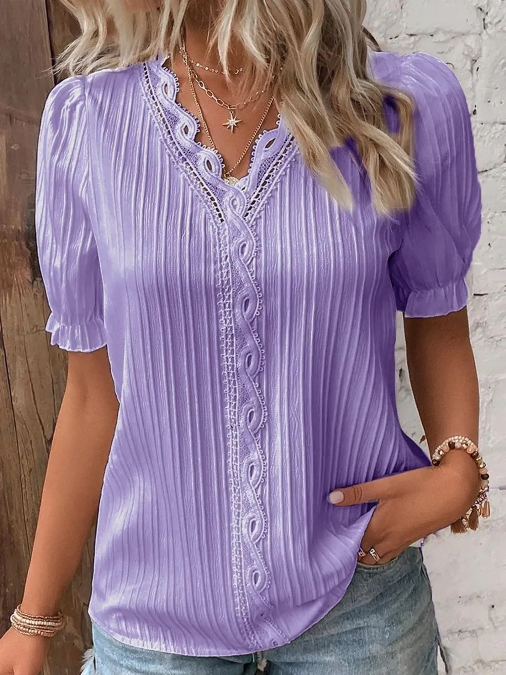 Full Size Lace Detail V-Neck Blouse Plus Size, image 14