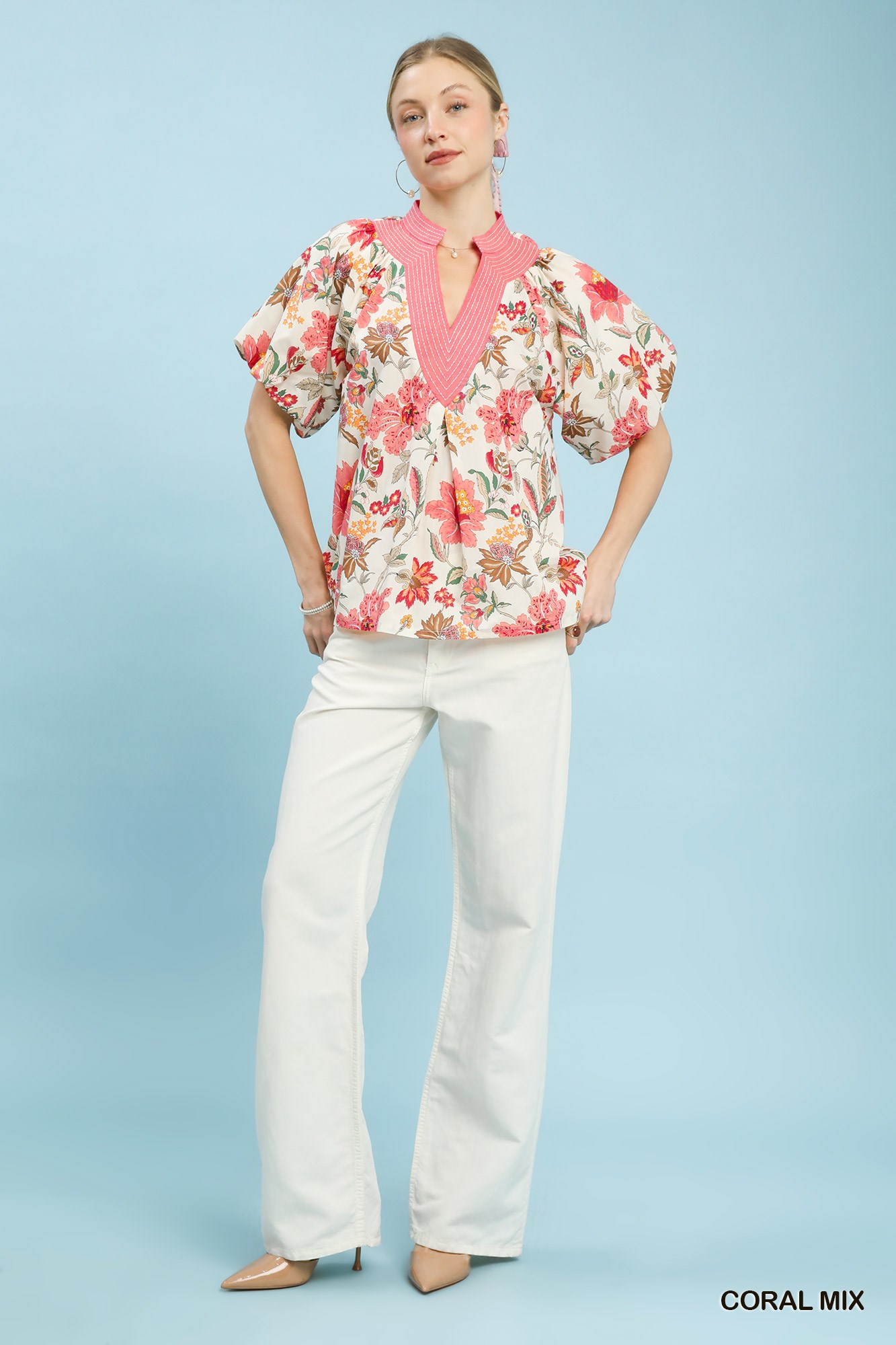 Mix Floral Puff Sleeve Blouse, image 4
