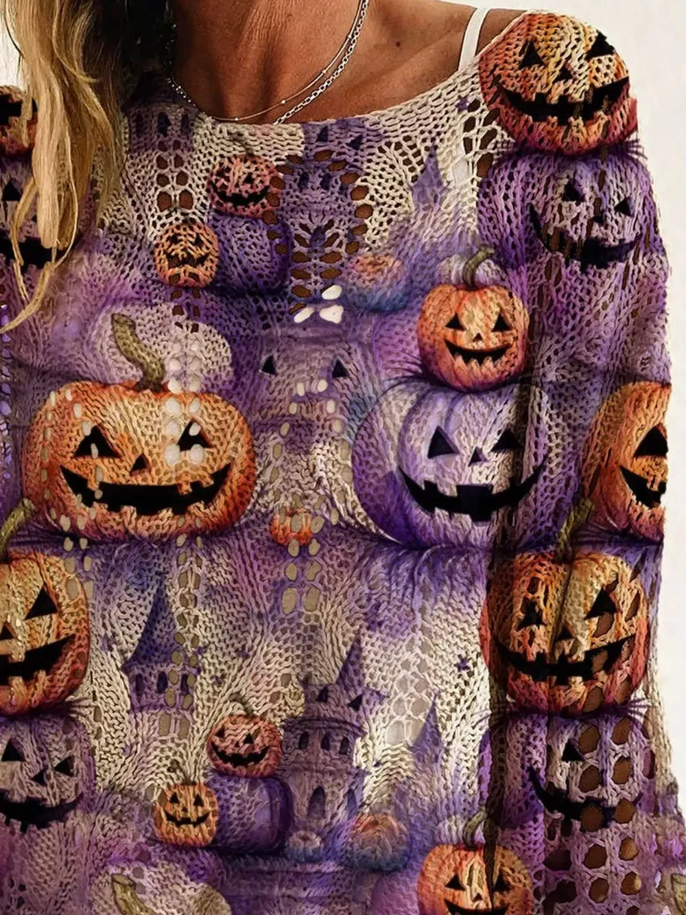 Full Size Halloween Pumpkin Loose Knit Cover Up Plus Size, image 8