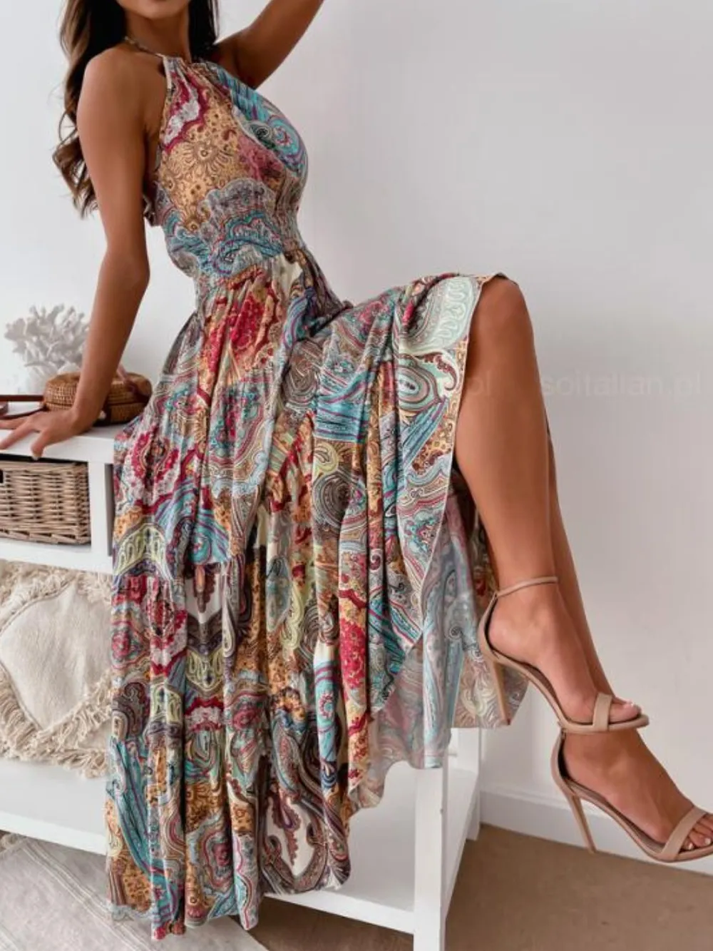 Printed Halter Neck Maxi Dress, image 11