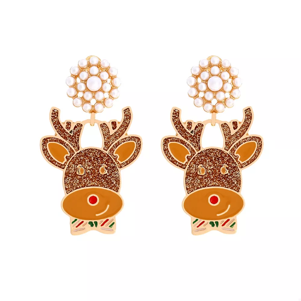 Reindeer Drop Earrings with Pearl Accents, image 3